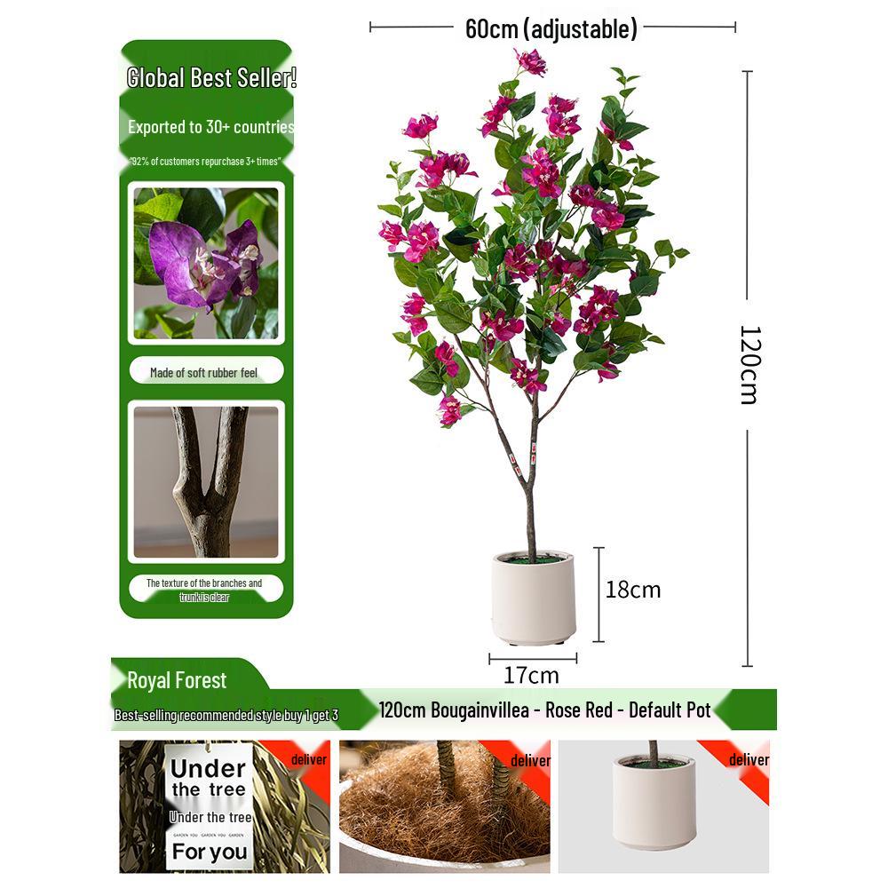 Large Artificial Bougainvillea Tree for Indoor Decoration - Potted Fake Cherry Blossom Plant Ornament