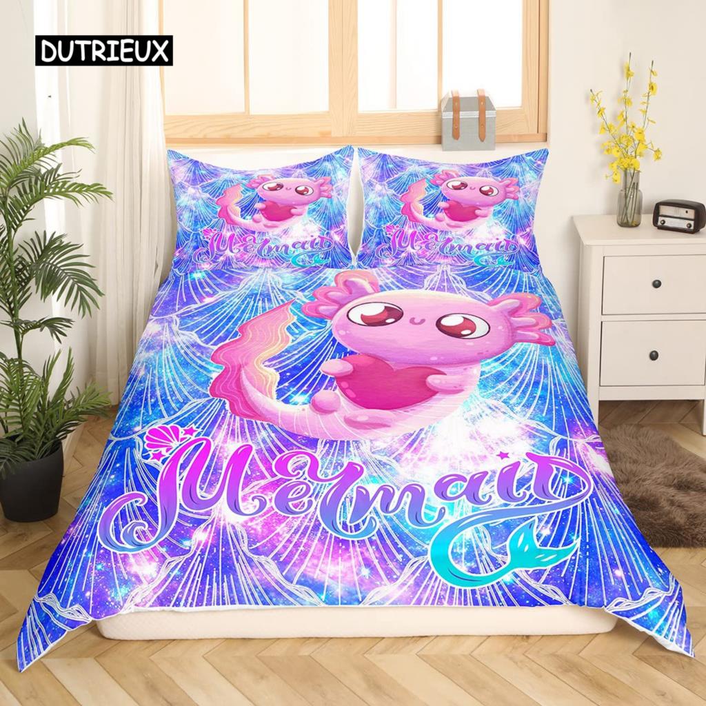 Axolotl-Tier, süßer Haustier-Bettbezug, Kissenbezug, 3-teiliges Bettdecken-Set mit Kissenbezug, Einzel- und Doppel-Bettbezug