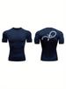 Men's Navy Blue Front Plain Back Firework Compression T-Shirt Minimalist Quick Dry Gym Workout Top