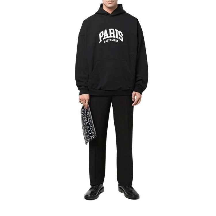 Balenciaga Cities Paris Hoodie Wide Fit 'Black White' Unisex 674986TLVL81070