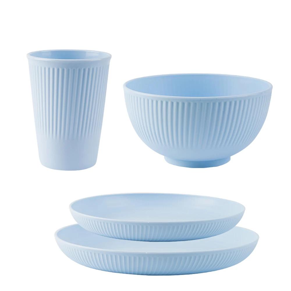 4Pcs Wheat Straw Tableware Set Plate Dish Bowl Cup Unbreakable Kitchen Eco Friendly Dishes Eating Dinnerware Camping