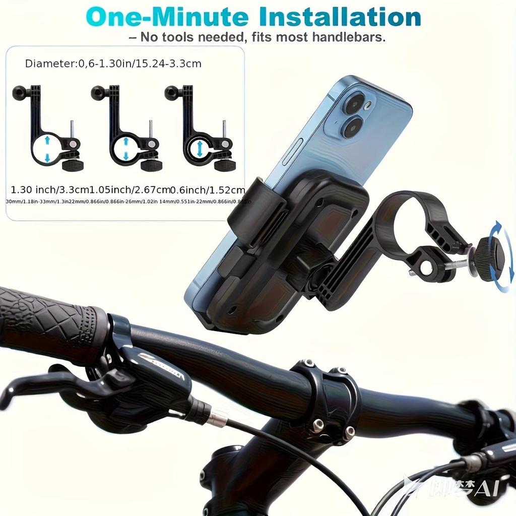 Bike Phone Holder, Heavy Duty Anti-Vibration Handlebar Mount, Universal Cell Phone Bracket for iPhone Samsung All Smartphones