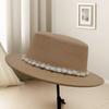 Autumn and winter black woolen flat top top hat women's small fragrant style British retro pearl rhinestone celebrity fashion hat self-operated