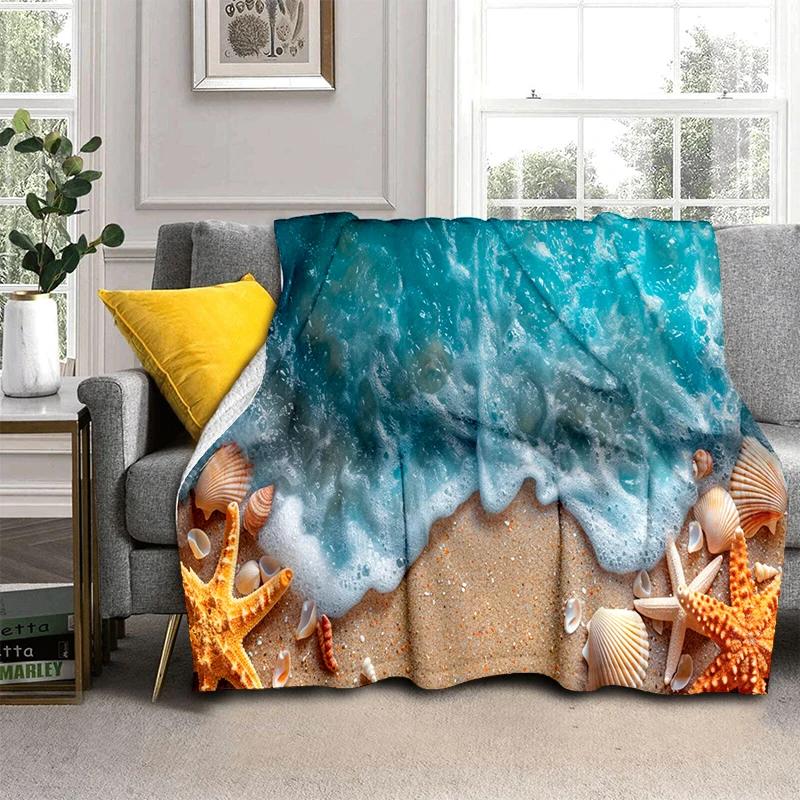 3D Starfish Beach 29 Style Shell Sea Star Sand Cartoon Blanket,Soft Throw Blanket for Home Bedroom Bed Sofa Picnic Office Cover