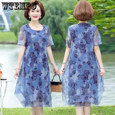 Rochie cu mânecă scurtă cu mânecă scurtă cu imprimeu de flori pentru femei, din tifon floral, rochii midi, slim, florale, lejer