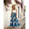 Plus Size, Plus Size Women's Elastic Waist Rose Print Long A-Line Bohemian Vacation Beach Skirt