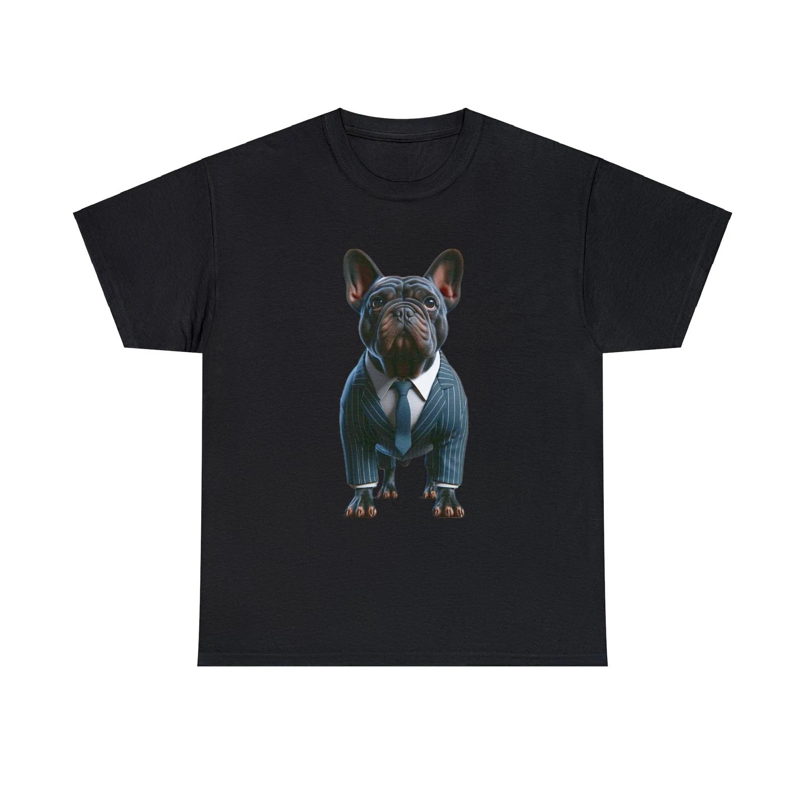 Unisex Adult T Shirt Frenchie French Bull Dog Business Man Funny Pet Tee S