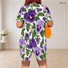 Women Plus Size Round Neck Short Sleeve White Lemon Printed Two Piece Shorts Set