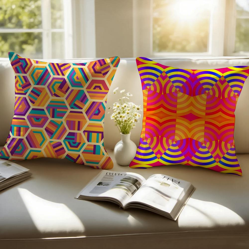 Colorful Geometric Continuous Art Cushion Cover Pillowcase Short Plush Invisible Zipper Room Sofa Cushion Cover