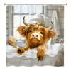 Funny Highland Cow Shower Curtain - Country Western Style Waterproof Fabric with Hooks - Cute Animal Bathroom Decor