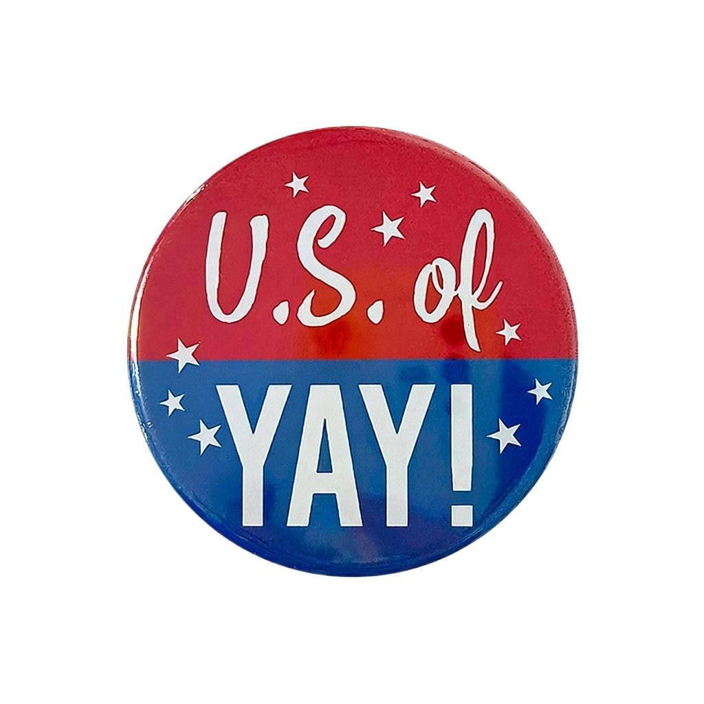 

Round 58mm Tinplate Badge with US of YAY Text Metal Pin Button for Independence Day Celebration Party Supplies One Size