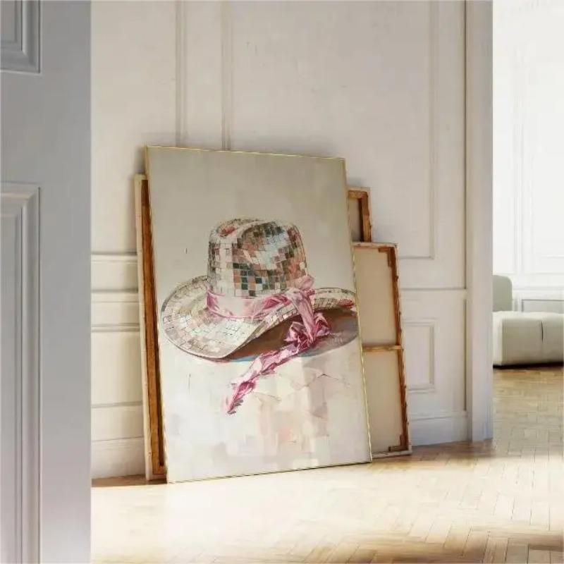 Pink Style Art Poster Cowgirl Hat Disco Ball Dessert Trendy Travel Bow Canvas Painting Wall Prints Picture Dorm Home Decor