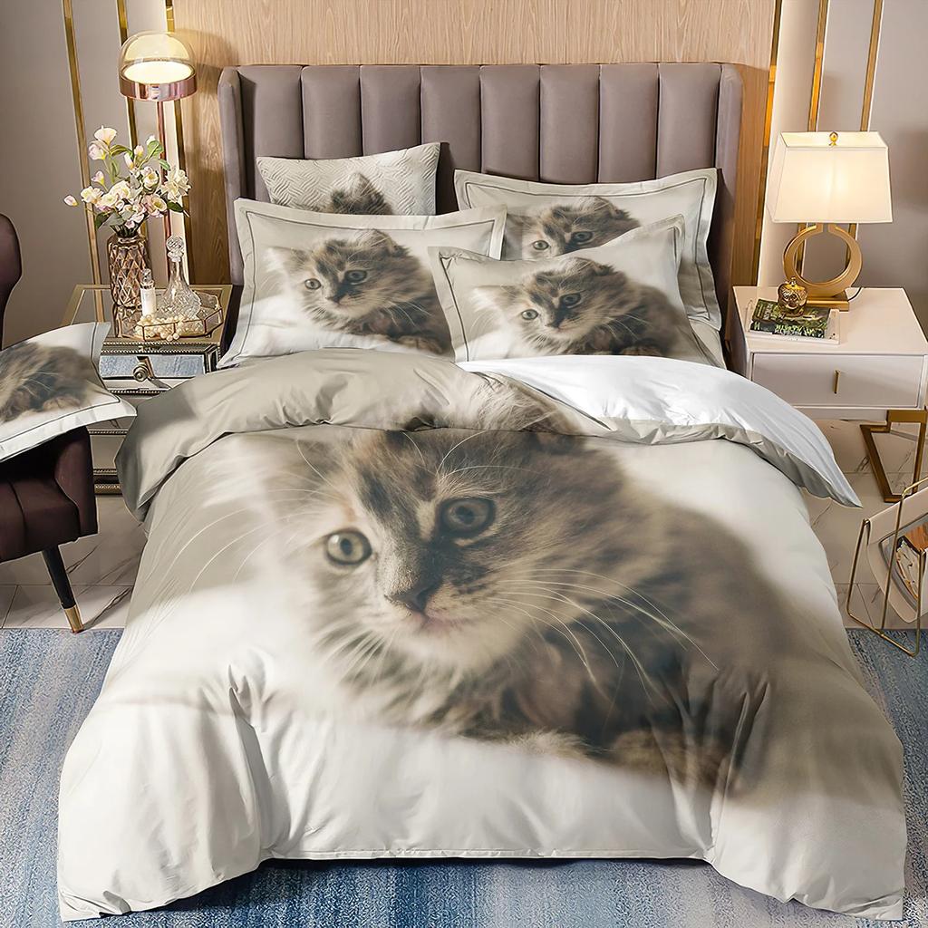 Kitten Bedding Set Boy and Girl Duvet Cover Pillow Cover King Size Duvet Cover, Children's Comforter Sets Gift 140x200cm.