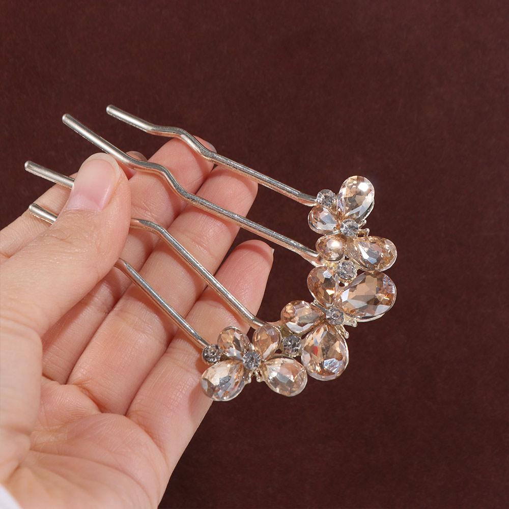 Geometric Toothed Insert Comb Rhinestone U-shaped Hair Clip Temperament Butterfly Hairpin  Bride