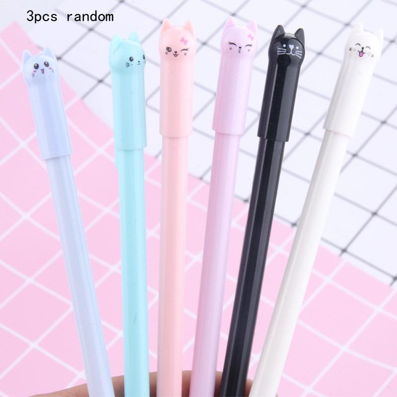 

Office School Supplies Korean Creative Kawai Stationery Cat Gel Pen for Students with 0.5 Full Syringe Black Water Theme Lovely