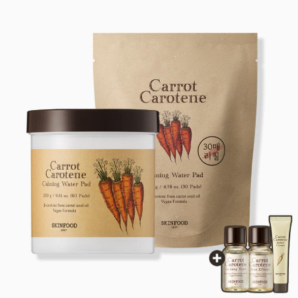 

Skinfood Carrot Carotene Calming Water Toner Pads 60pcs + 30pcs[Includes Carrot Pad Set + Mini Toner / Mini Effector / Mini Cream]