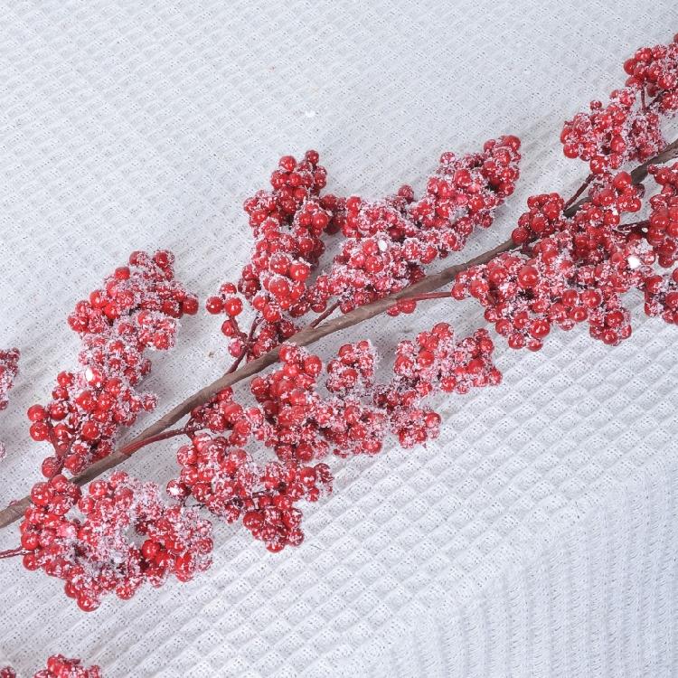 Indoor Christmas Trim with Red Frosted Fruit Clusters, Flexible Branch Accent for Shelf Scenes, Window Frame Styling and Hall Displays