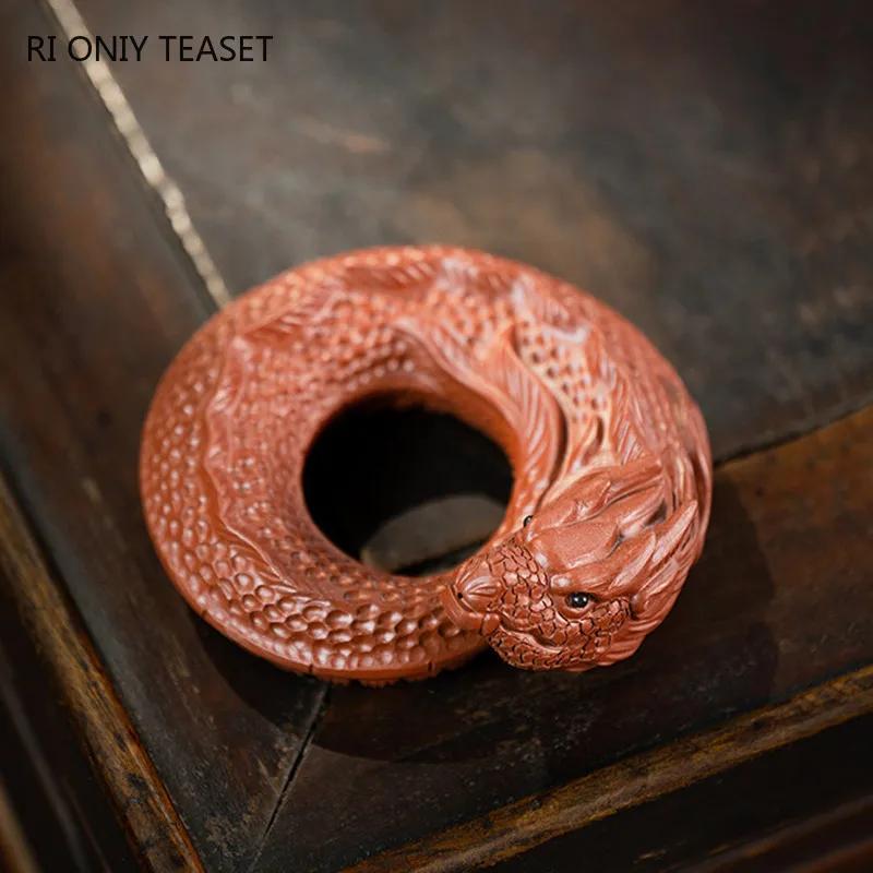 Yixing Purple Clay Tea Pet Chinese Zodiac Dragon Statue Ornaments Desktop Crafts Handmade Sculpture Tea Figurine Decors Tea Set