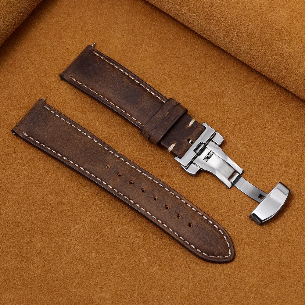 16/18/20/22/24mm Stitching Cowhide Strap for Omega for Wrist Bracelet for Seiko Vintage Leather Watch Band Butterfly Buckle Belt