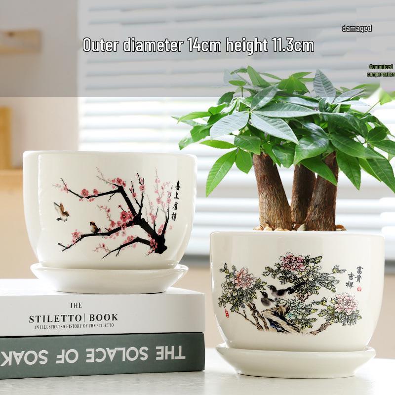 Simple Creative Ceramic Hanging Flower Pot with Tray - Large/Extra Large for Succulents and Green Pothos