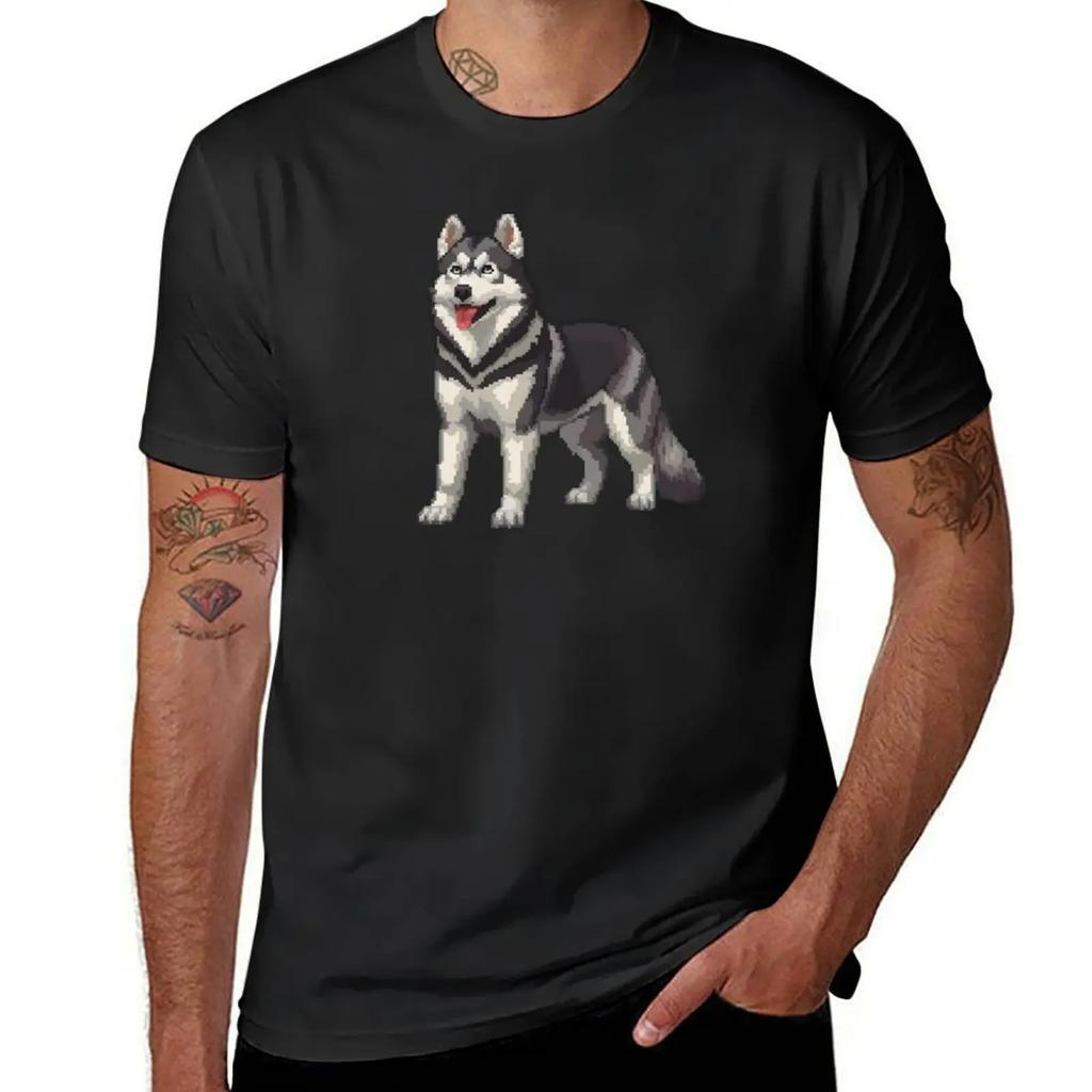 Pixel Siberian Husky TShirt aesthetic clothes Short sleeve tee Blouse Mens clothing