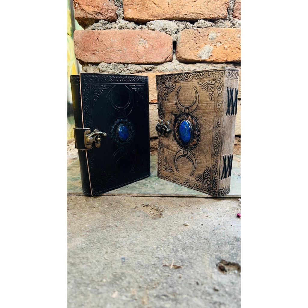 (pack of 2) Triple Moon Stone Leather Journal:  Writing Spell Notebook