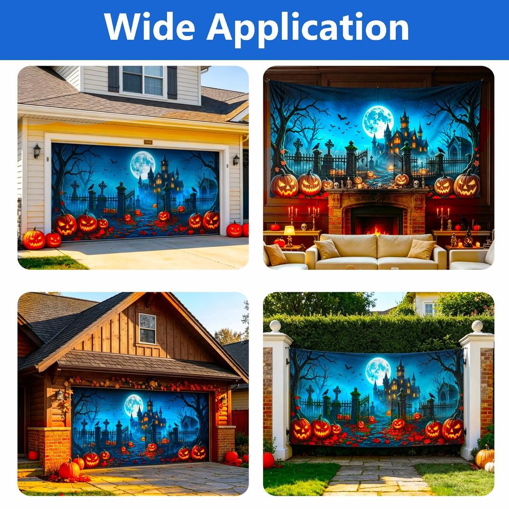 Halloween Garage Door Cover 7 x 16 Ft Large Hanging Backdrop Door Banner