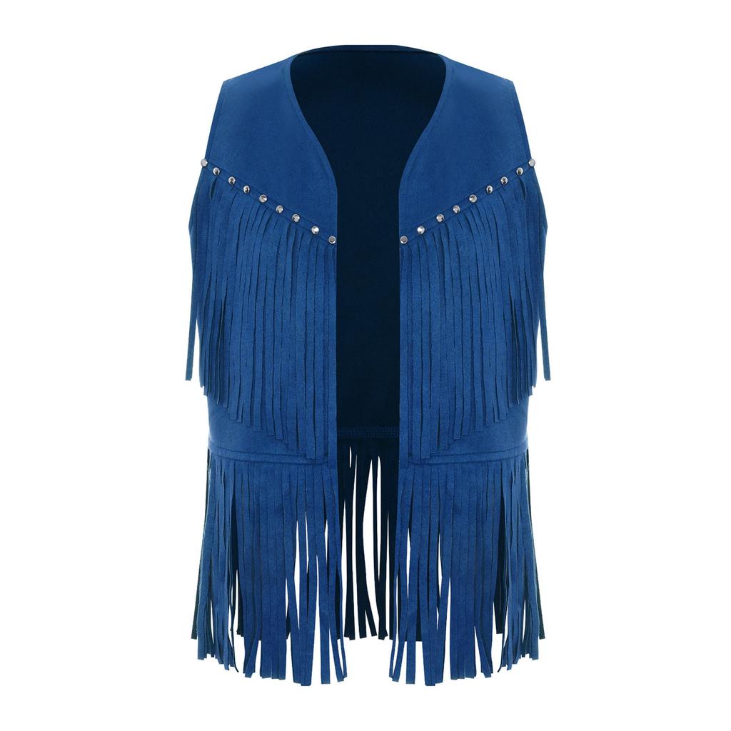 Unisex Dětská kovbojská vesta Otevřená vesta Hruď Ozdobné cvočky Design střapců Třásně Lem Západní párty kostým