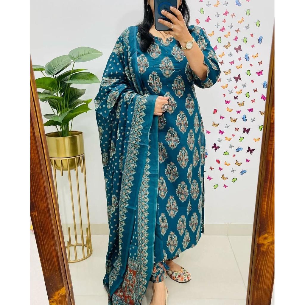 Indian Pakistani Top Tunic Kurti Pant Dupatta Set Party Wear Women Salwar Suit VF-20243a