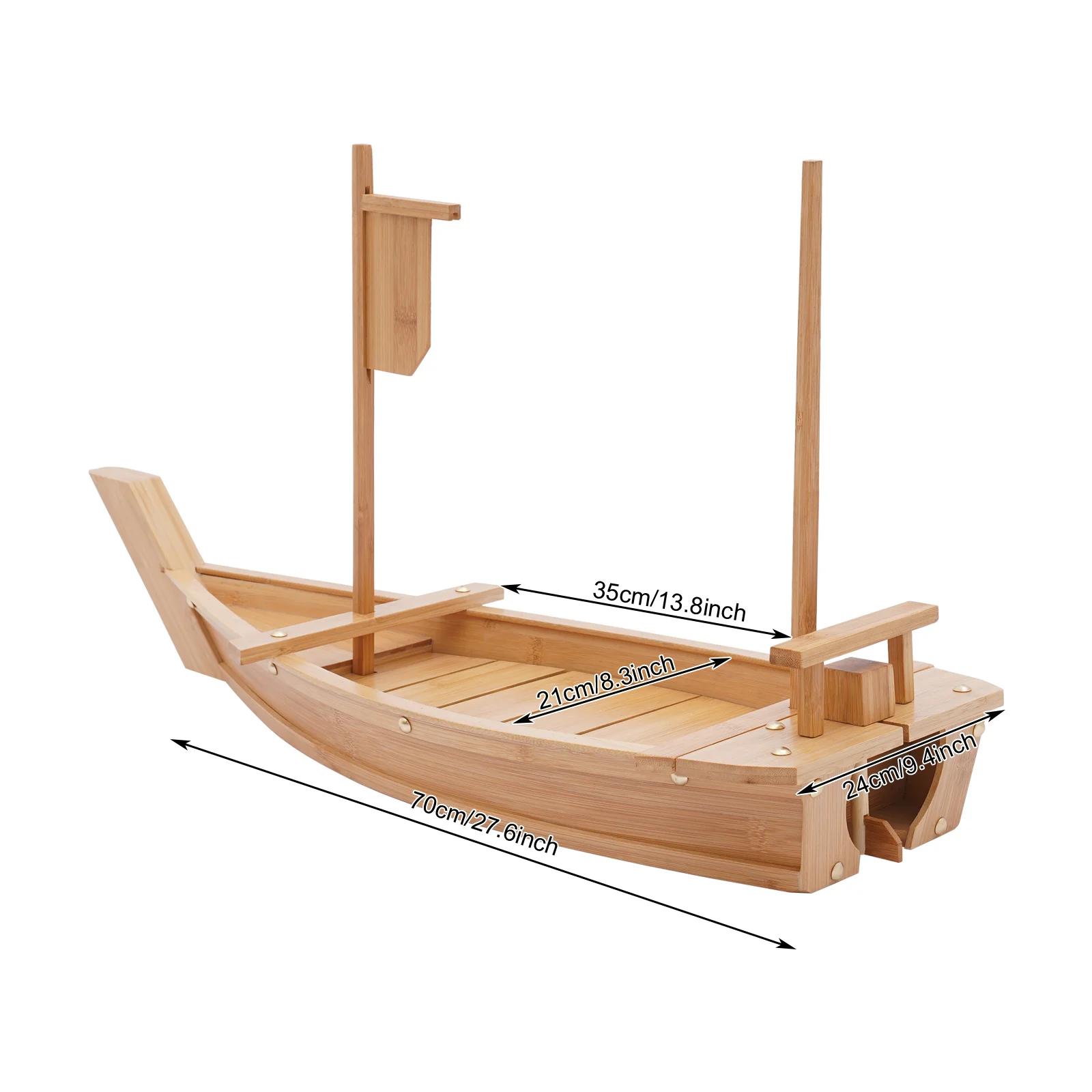 

27.6*9.4in Large Size Boat-shaped Sushi Serving Tray,Bamboo Sushi Boat Serving Tray for Storing and Displaying Sashimi, Desserts