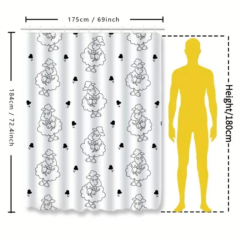 Black White Sheep Print Shower Curtain Waterproof Decorative Bath Room Decoration For Children'S Bathroom