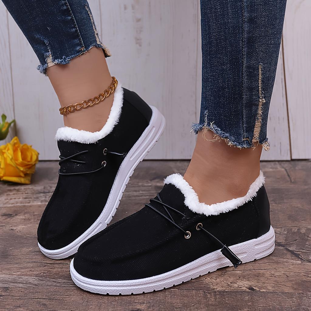Women's Winter Warm Boots with Plush Corduroy Lining TPR Sole - Round Toe Ankle Boots in Beige, Black, Light Blue, Brown | Cozy Casual Shoes