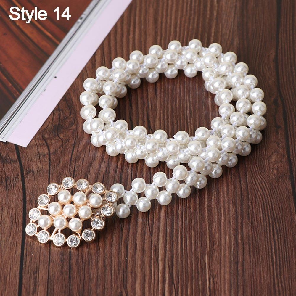 Ladies' Elastic Rhinestone Waist Chain Thin Drawstring Belt Fashion Pearl Waist Belt  For Women