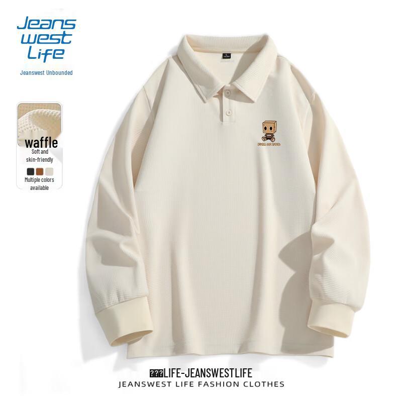 JEANSWEST LIFE Men's Heavyweight Waffle Knit Long Sleeve Polo Shirt