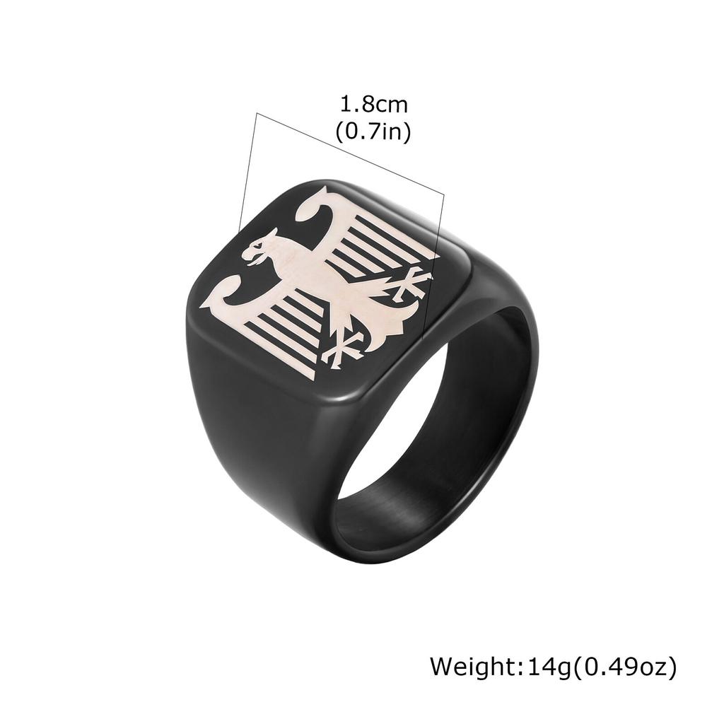 German Federal Eagle Signet Ring for Men,Stainless Steel Square Statement Ring,National Symbol Jewelry