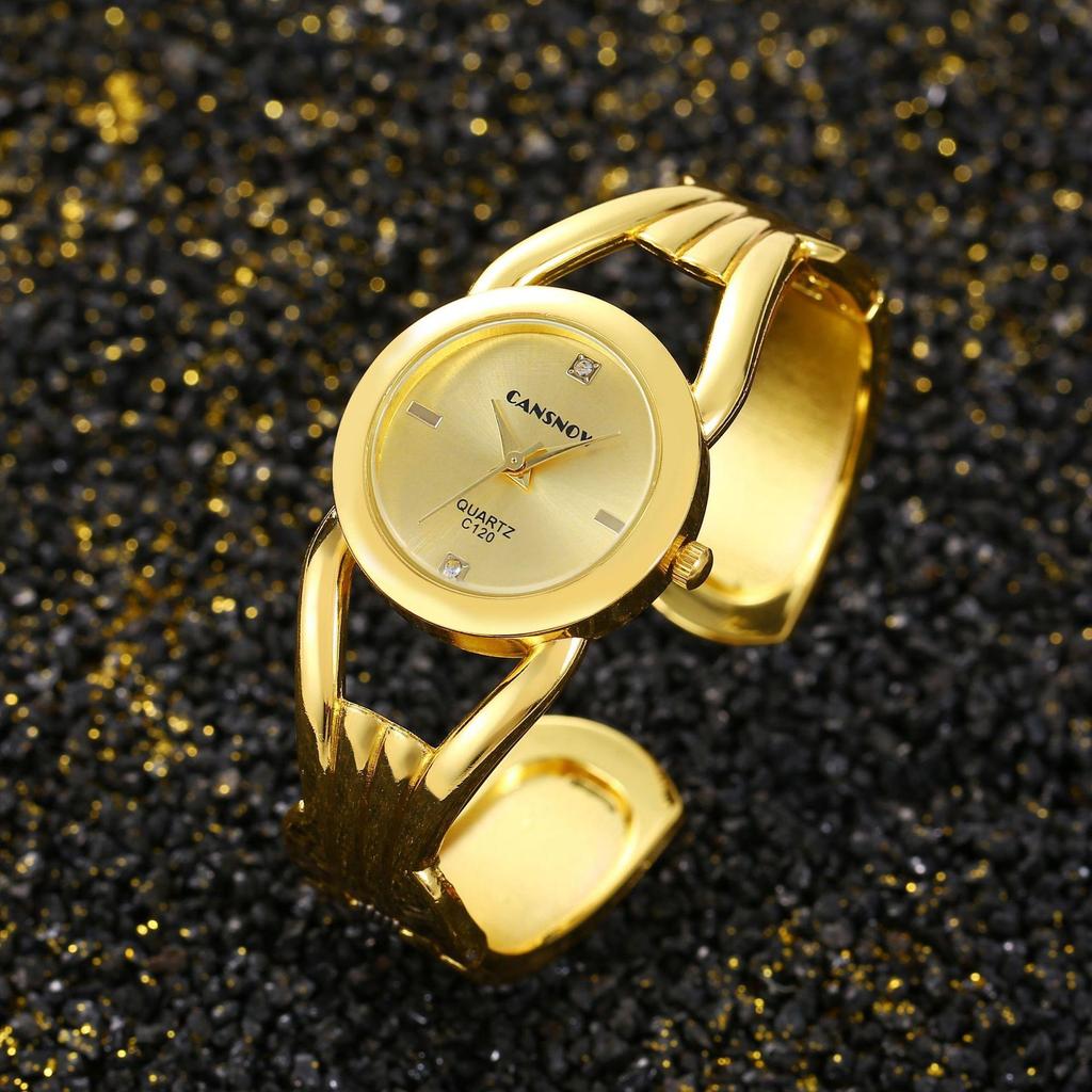 New Luxury Fashion Rhinestone Round Dial Ladies Quartz Bracelet Watch Elegant Female Clock Women's Gold Bangle Wristwatch