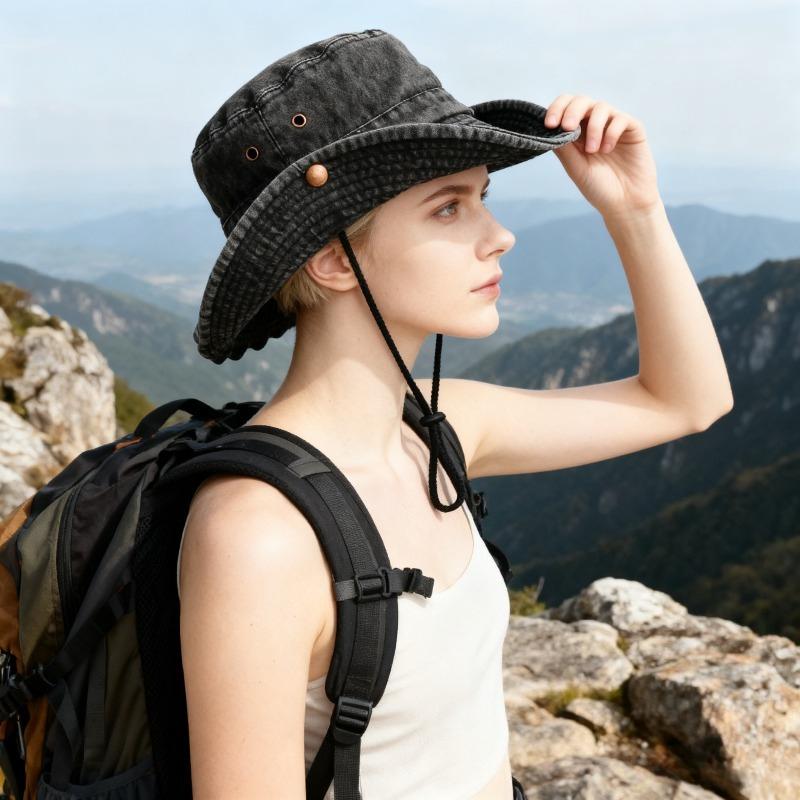 1pc Unisex Solid Color Bucket Hat,Outdoor Breathable Wide Brim Breathable Sun Protection Cap for Hiking Climbing and Traveling