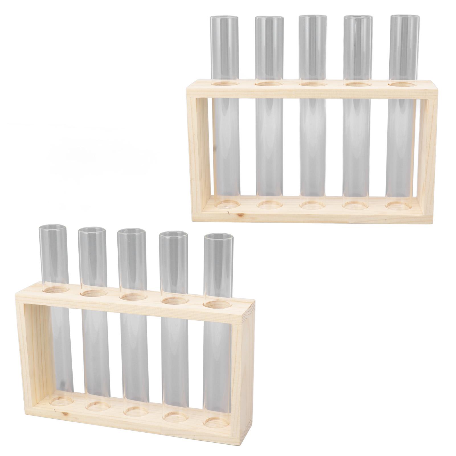 Terrarium de plantes à 5 éprouvettes Transparent Observer l'état de croissance Support pour plantes aquatiques avec support en bois pour herbes
