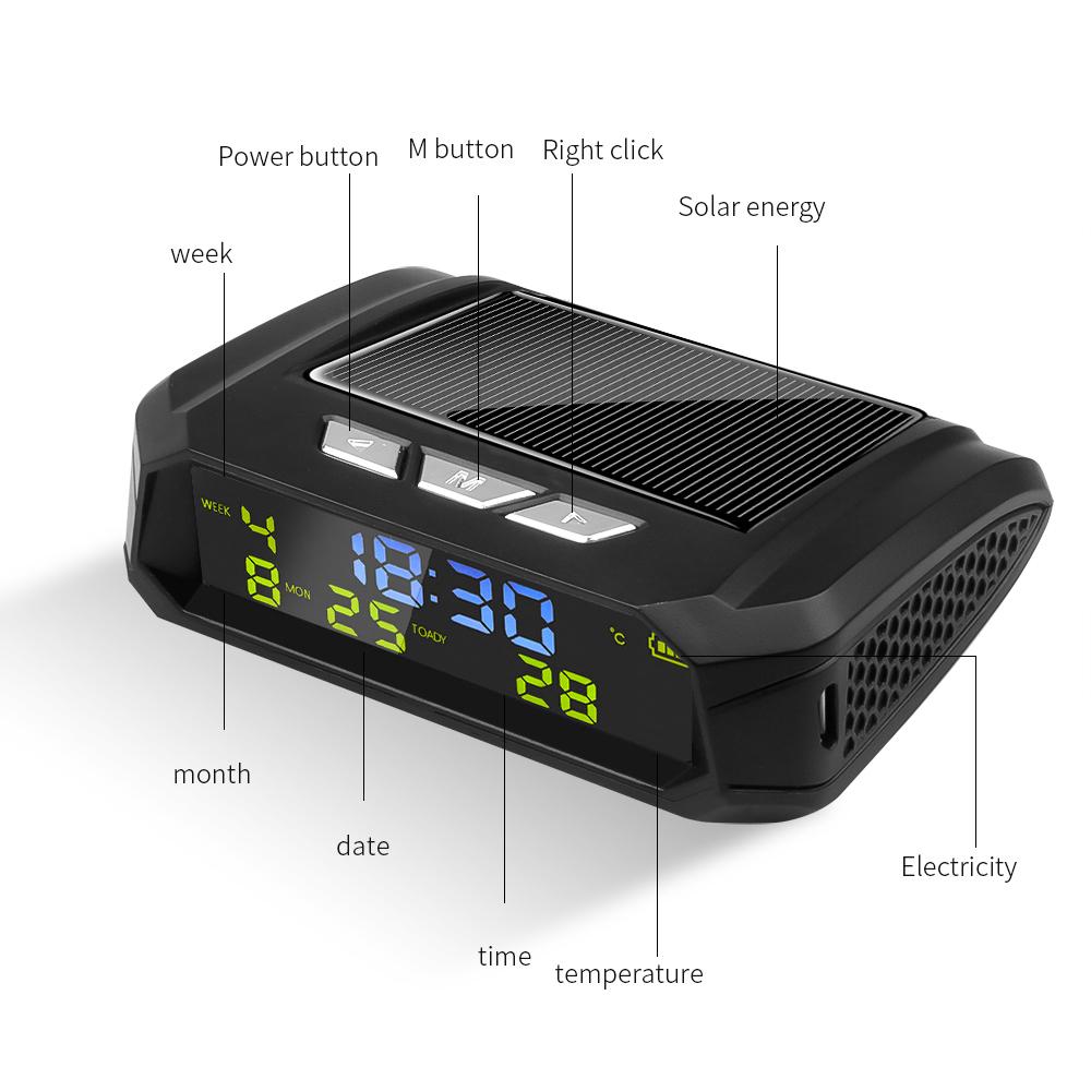 TPMS Look Solar Car Digital Clock with LCD Time Date In-Car Temperature Display for Outdoor Personal Car Part Decoration