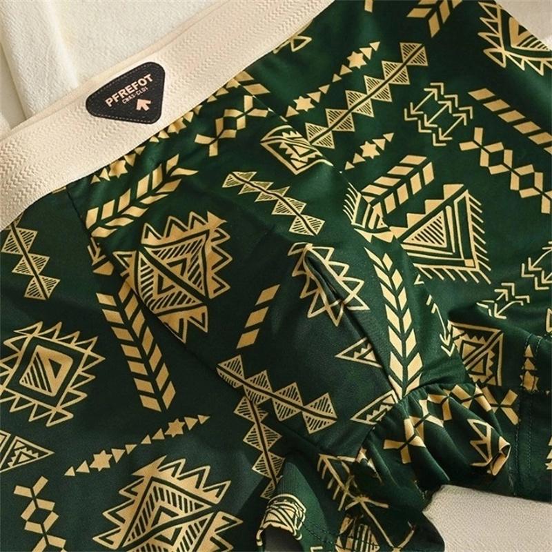4 Pieces Men's Underwear Comfortable Boxer Briefs Teenager Underpants Breathable Printing Ice Silk Boxers