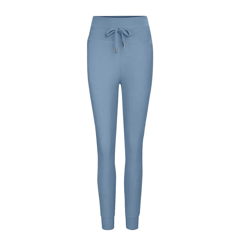 Women High Waisted Drawstring Side Pocket Plain Cool  Full Length Joggers Yoga Pants