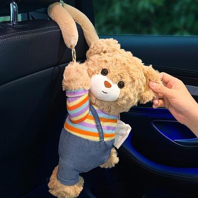 Cartoon Bär Fahrzeug Taschentuch Tasche Weich Flauschig Auto Taschentuch Box Hängende Tasche Für Frauen Aufhänger Puppe Hängende Taschentuch Halter Wohn R R6J0