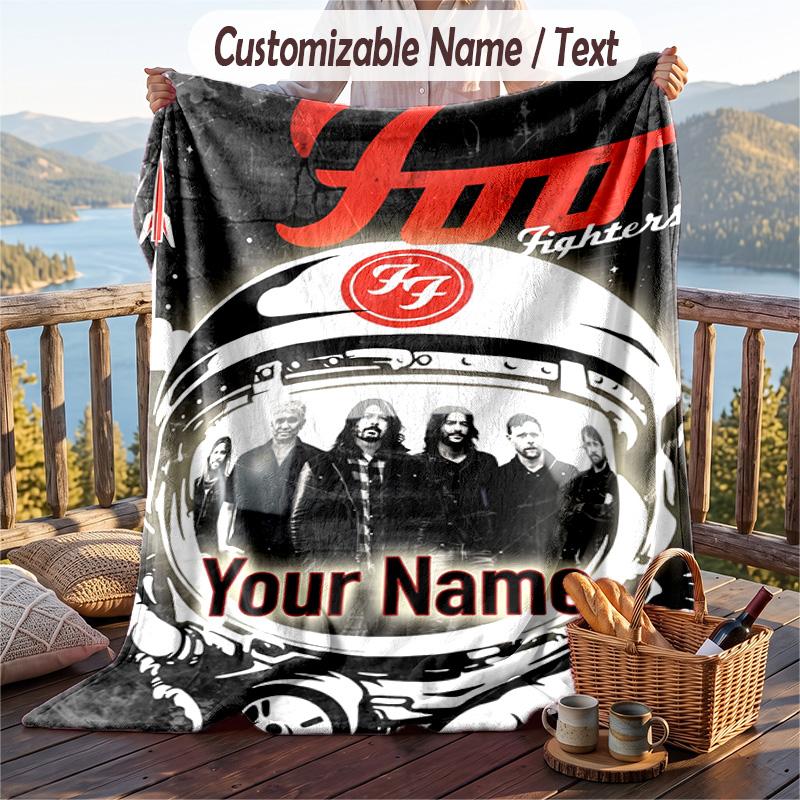 Custom Text Flannel Throw Blanket, Lightweight Cozy Bed Sofa BlanketFoo Fighters