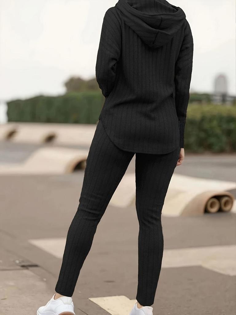 Damen Rippstrick Hoodie und Lange Hose Set Herbst/Winter 2025