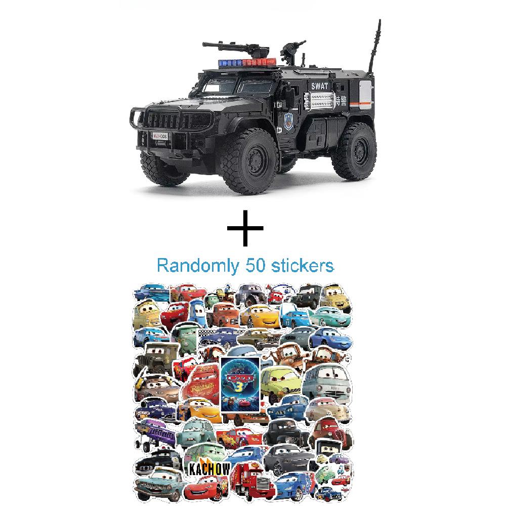 1:32 Scale SWAT Armored Car Model Toy 4D Engine Shock Absorption Pull Back Metal Diecast Vehicle Models Sound Light Gift for Kid