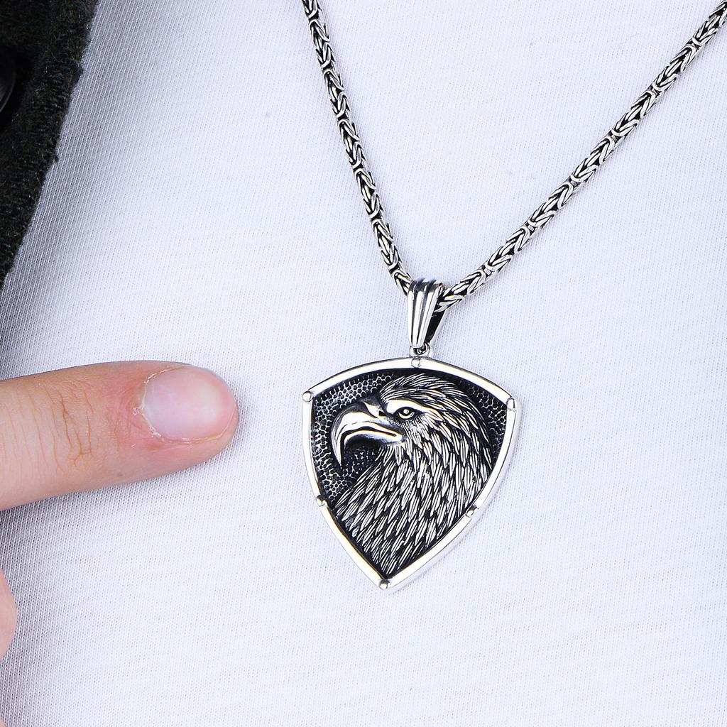 Majestic Silver Eagle Pendant,  Men's Byzantine Chain Necklace,  Unique Biker Animal Jewelry,  Handcrafted Turkish Artisan Design