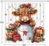 Cute Christmas Highland Cow Shower Curtain Waterproof Polyester For Bathroom Decor,Merry Xmas Red Western Rustic Bull Floral