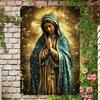 Tin Sign Religious Blessed Virgin Mary Sacred Heart Starry Night Wall Decor Vintage Metal Plaque Poster for Church Chapel Home O