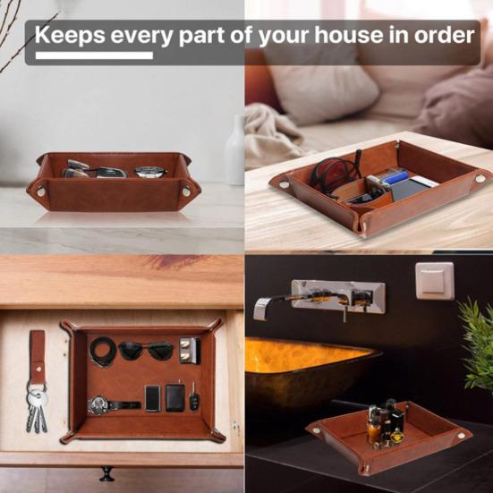 Taca do przechowywania z brelokiem Wodoodporna Gładka sztuczna skóra Klucze Piloty do telewizora