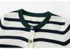Women's Black & White Striped Single-Breasted Retro Knit Cardigan Sweater